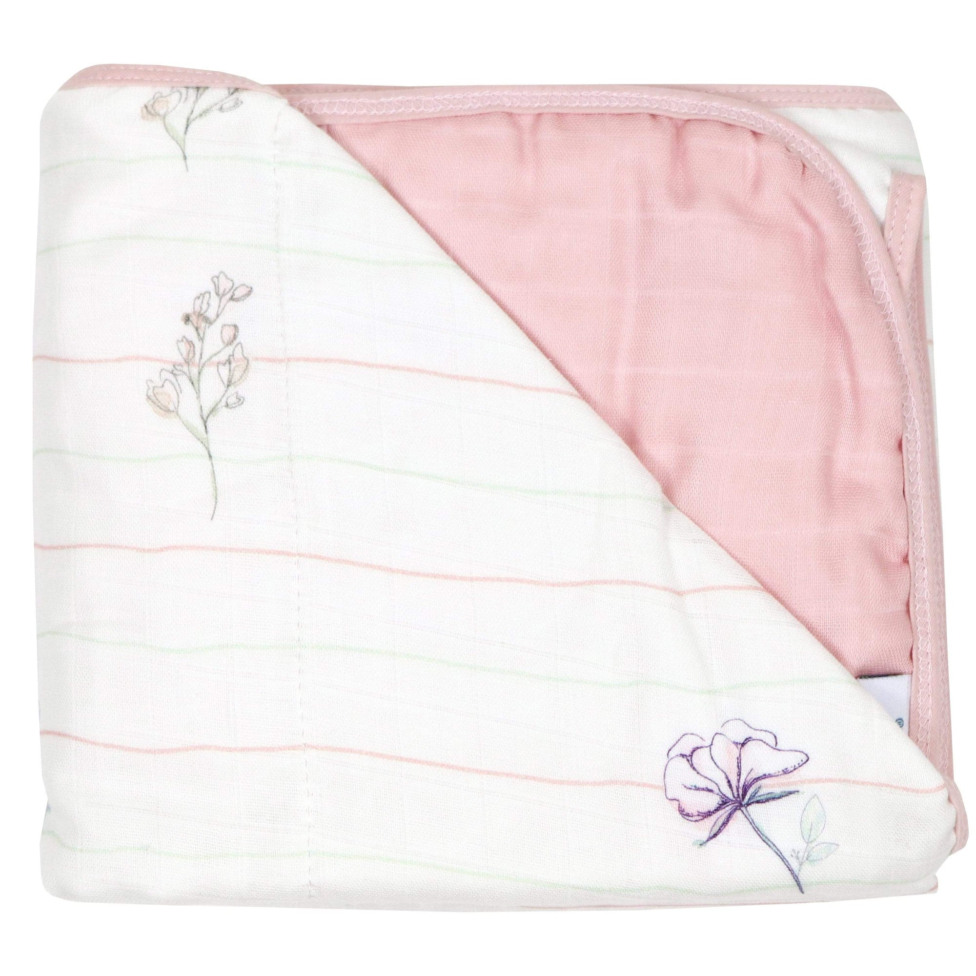 GooseWaddle Blanket Bamboo Muslin Quilted Blanket (Pink & Flowers)
