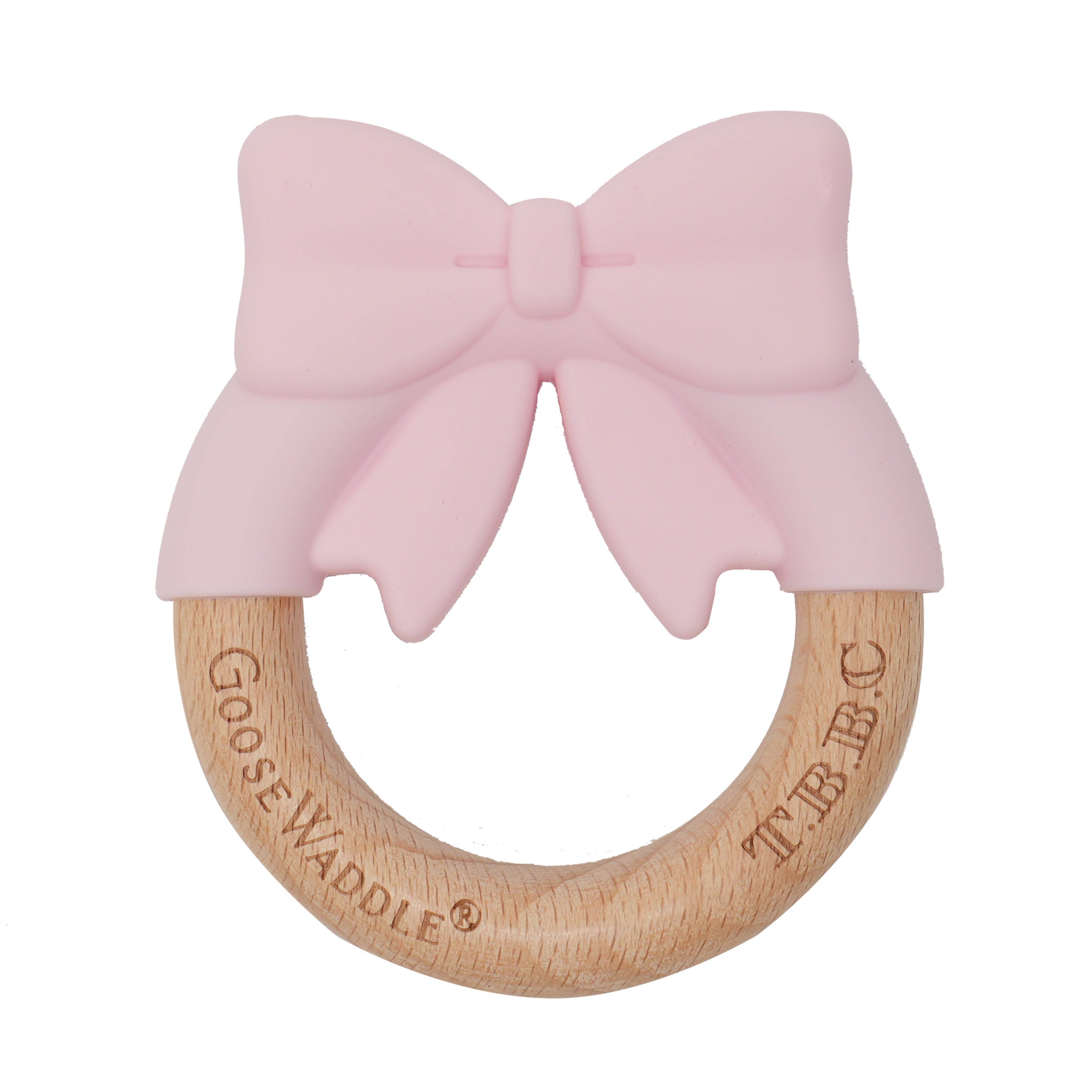 The Beaufort Bonnet Company Pink Bow Teether - Goosewaddle® | Newborn ...