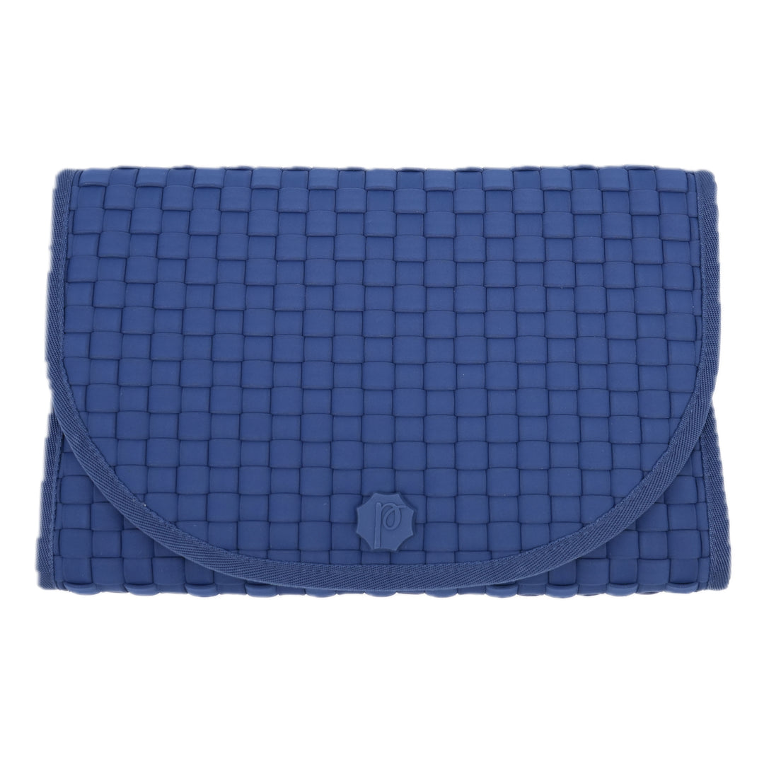 Blue woven clutch changing pad on a white background