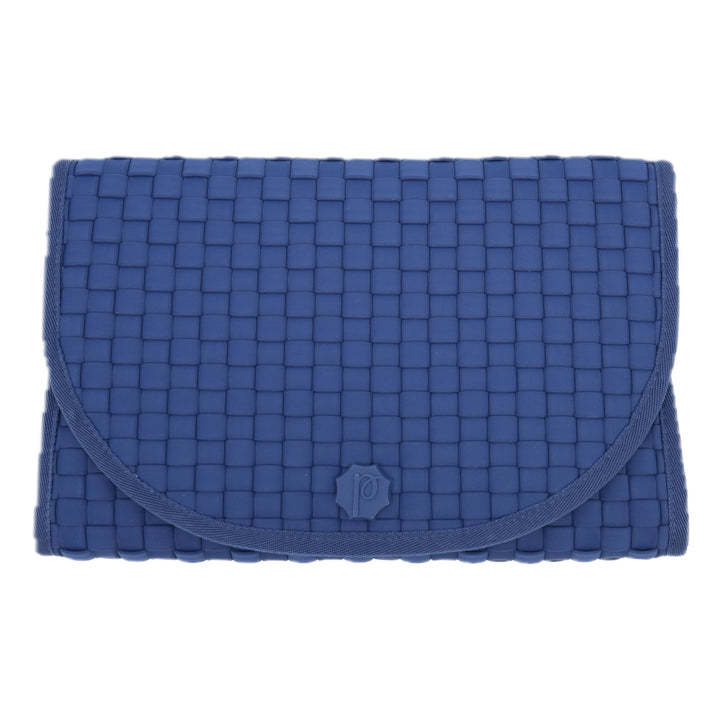 Blue woven clutch changing pad on a white background