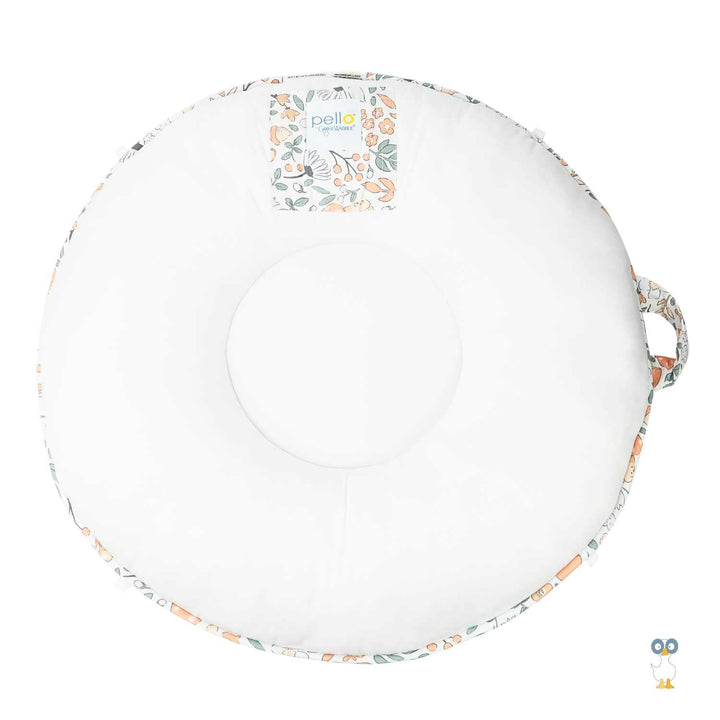 Back of Forest Lilac floor cushion showing peek a boo pocket and handle.