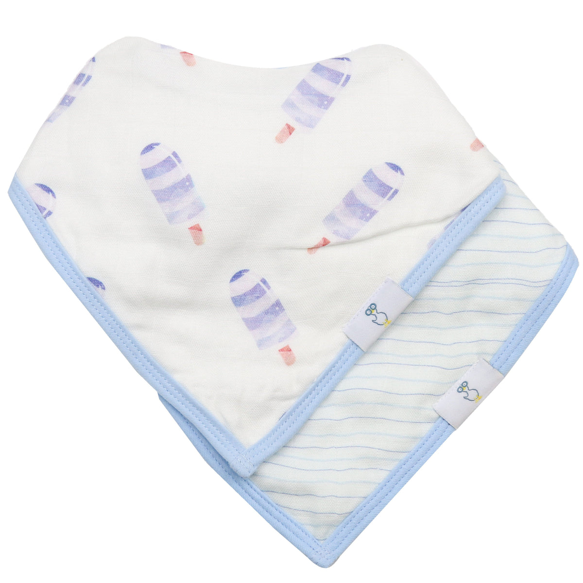 Goosewaddle 2 Pack Muslin &amp; Terry Cloth Bib Set, Blue Popsicles and Stripes