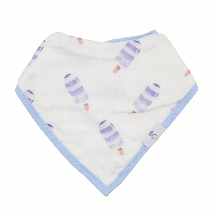 Goosewaddle 2 Pack Muslin & Terry Cloth Bib Set, Blue Popsicles and Stripes