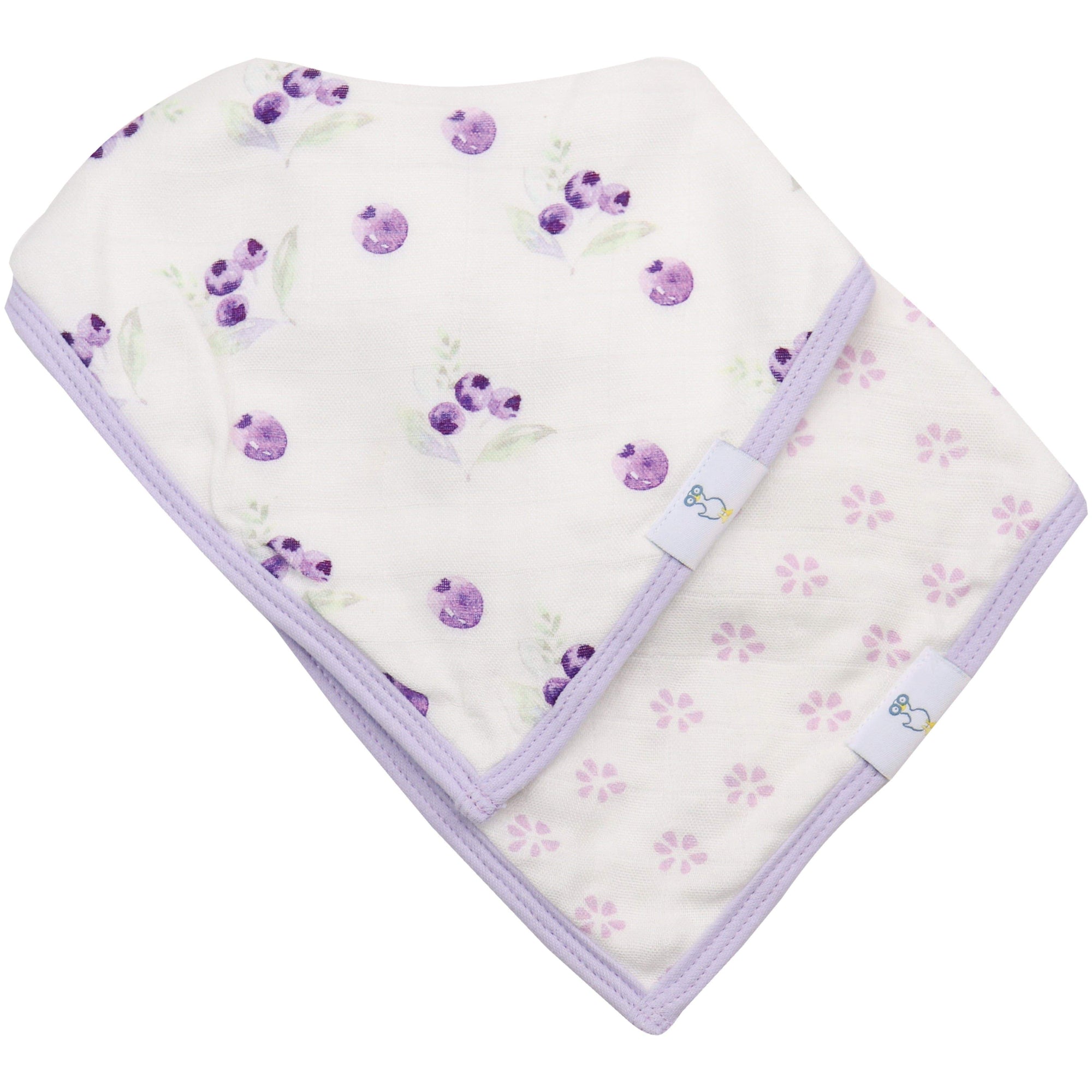 Goosewaddle 2 Pack Muslin & Terry Cloth Bib Set, Blueberries and Flowers