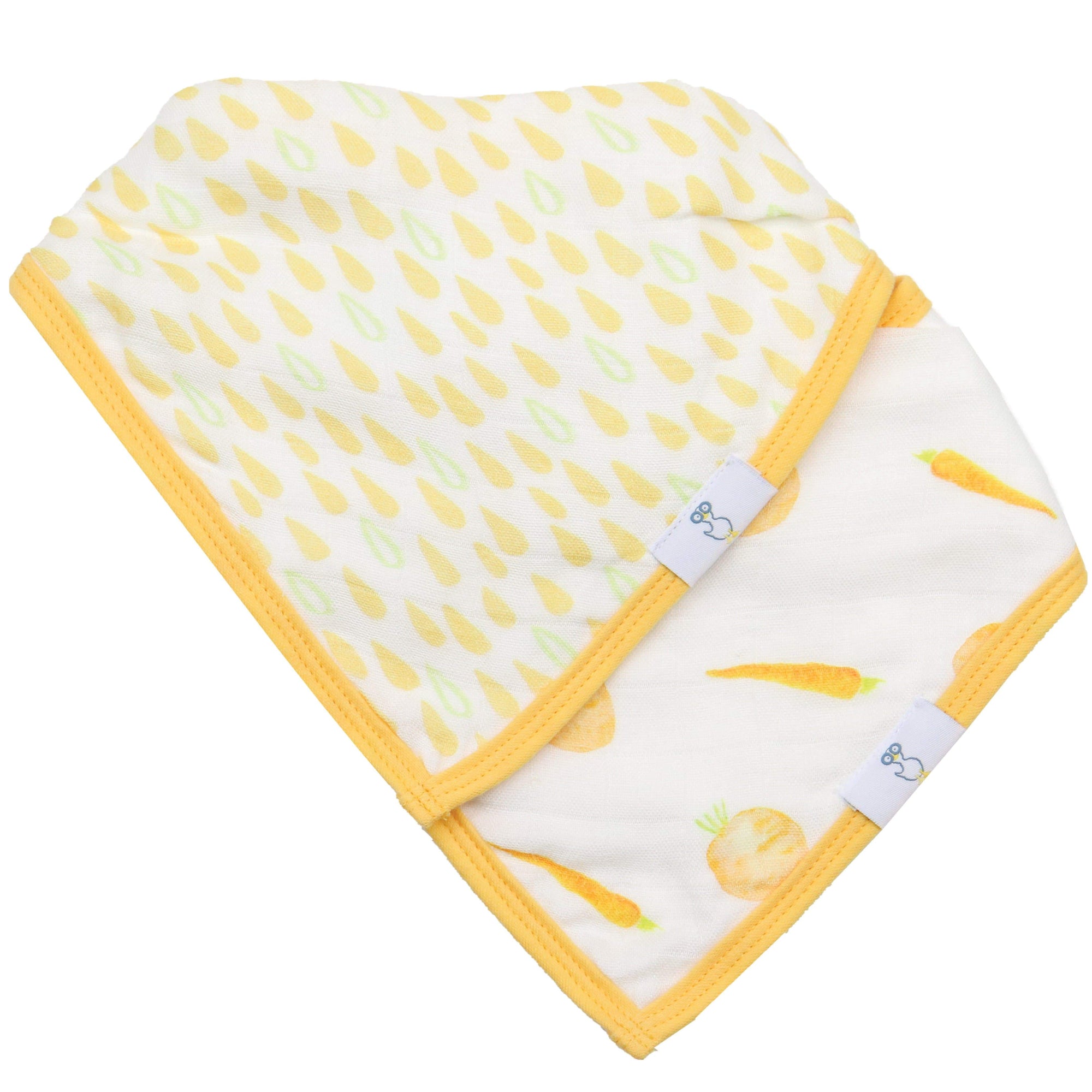 Goosewaddle 2 Pack Muslin & Terry Cloth Bib Set, Carrots and Shapes