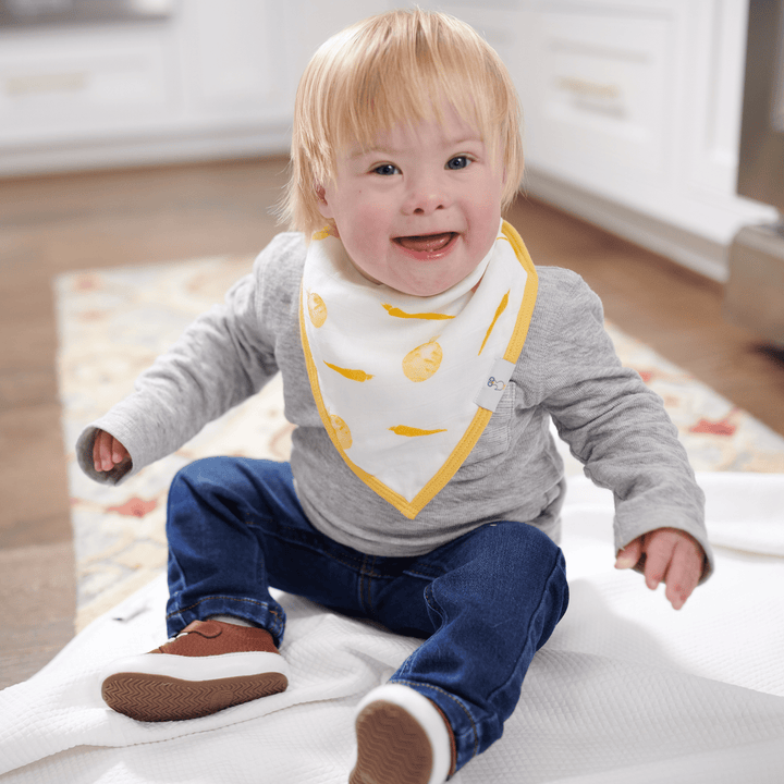 Goosewaddle 2 Pack Muslin & Terry Cloth Bib Set, Carrots and Shapes