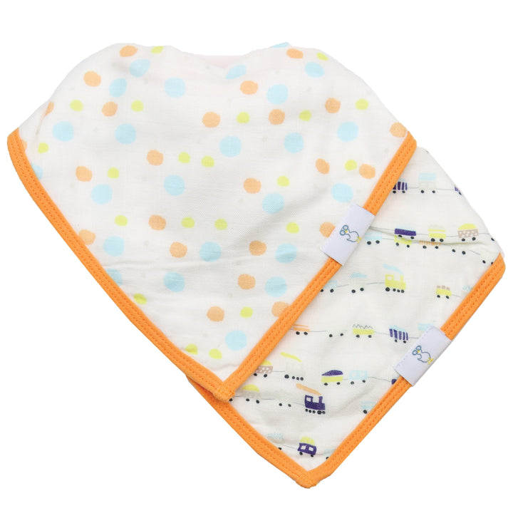 Goosewaddle 2 PK Muslin & Terry Cloth Bib Set Circles/Trains