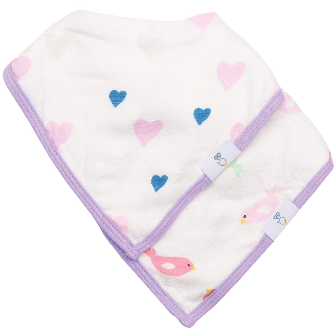 Goosewaddle 2 PK Muslin & Terry Cloth Bib Set Hearts/Birds