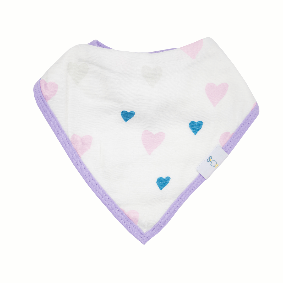 Goosewaddle 2 PK Muslin & Terry Cloth Bib Set Hearts/Birds