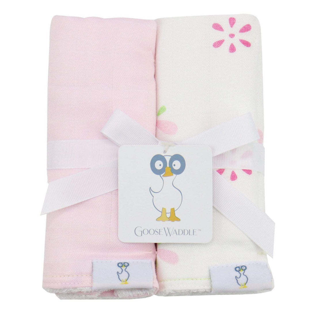 Goosewaddle 2 PK Muslin & Terry Cloth Burp Cloth Flowers/Pink