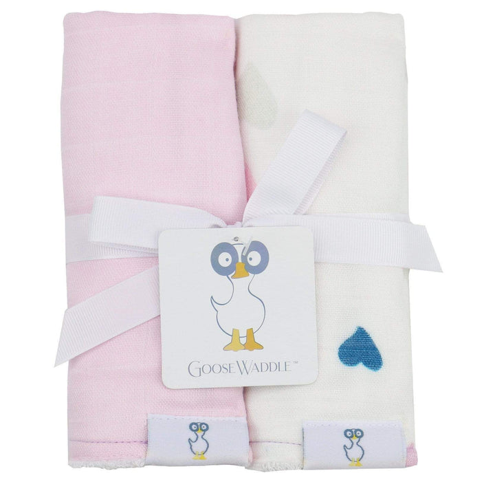 Goosewaddle 2 PK Muslin & Terry Cloth Burp Cloth Light Pink/Hearts