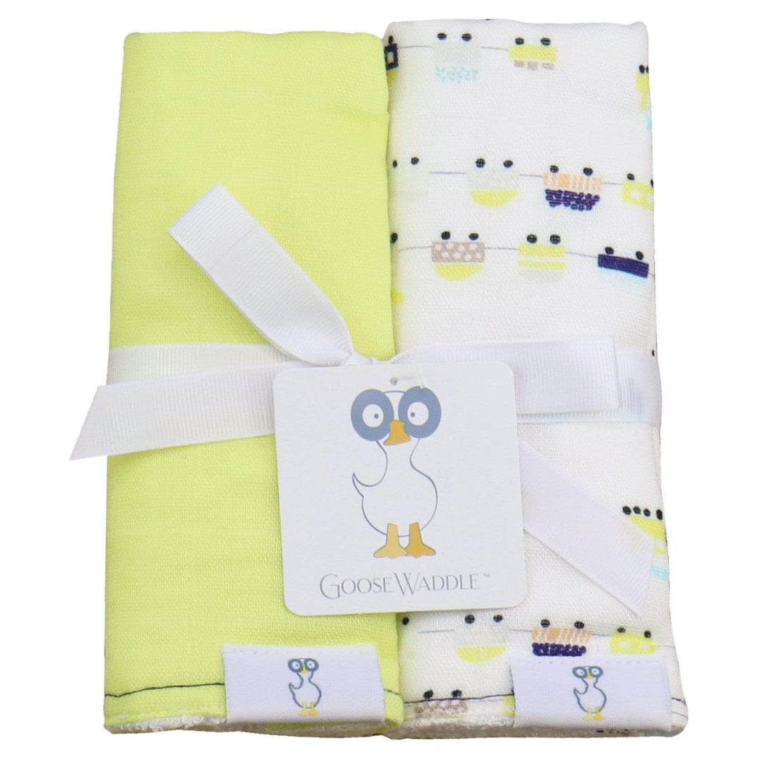 Goosewaddle 2 PK Muslin & Terry Cloth Burp Cloth Lime/Trains