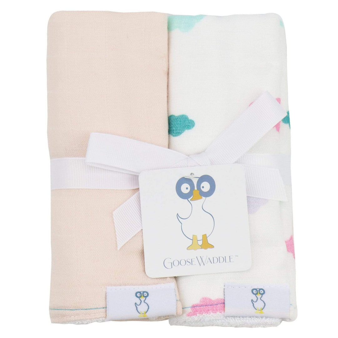 Goosewaddle 2 PK Muslin & Terry Cloth Burp Cloth Peach/Clouds