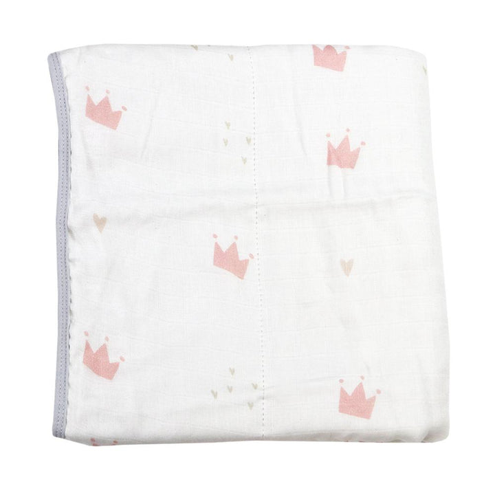 GooseWaddle Blanket Bamboo Muslin Quilted Blanket (Pink Crowns & Gray)