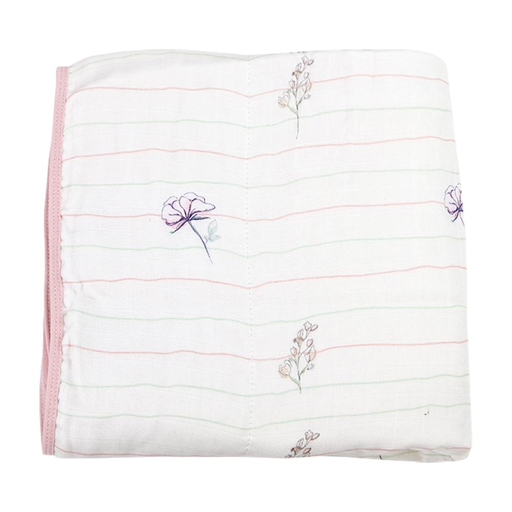 GooseWaddle Blanket Bamboo Muslin Quilted Blanket (Pink & Flowers)