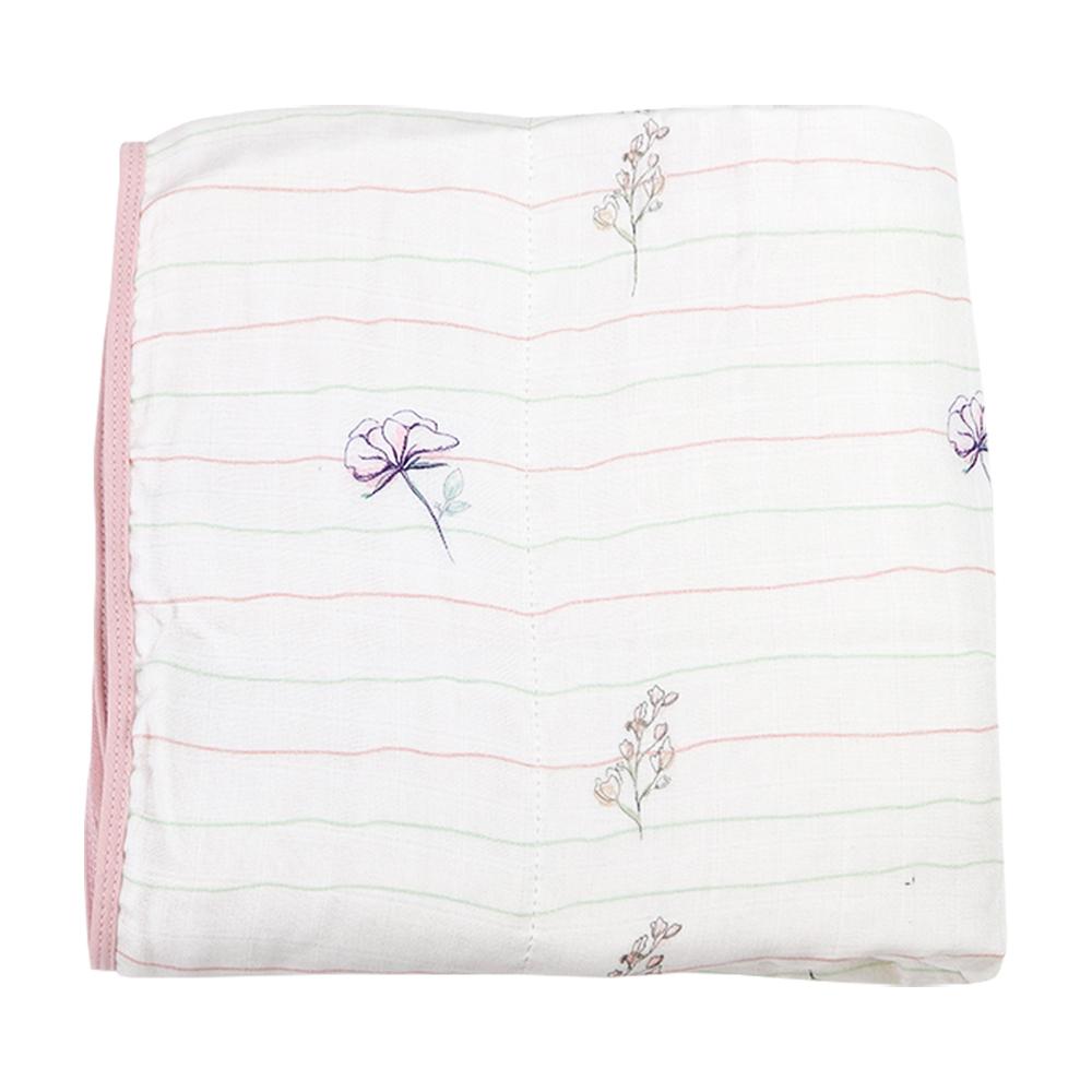 GooseWaddle Blanket Bamboo Muslin Quilted Blanket (Pink &amp; Flowers)