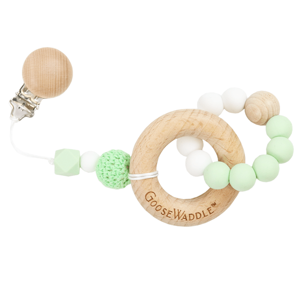 GooseWaddle Mint Attachable Wooden &amp; Silicone Teether with Clip (4 Colors)