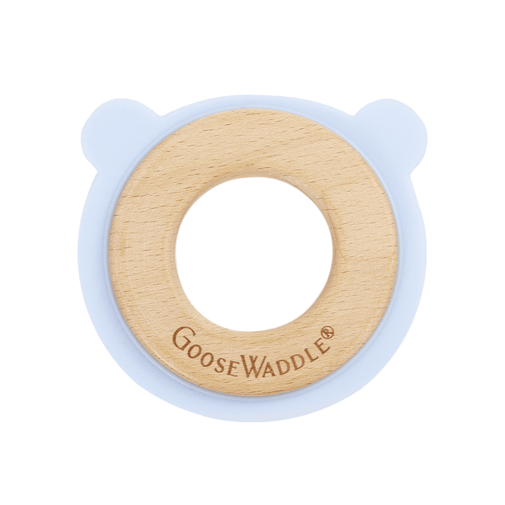 GooseWaddle Teether Blue Bear Silicone + Wood Teether