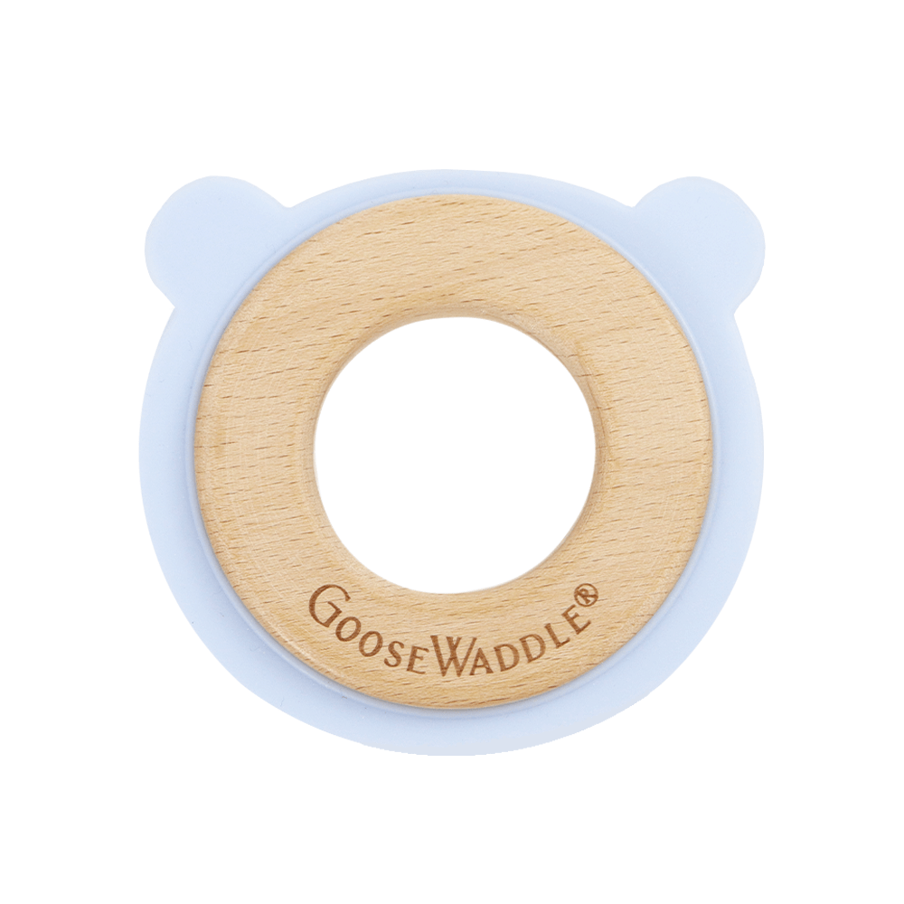 GooseWaddle Teether Blue Bear Silicone + Wood Teether