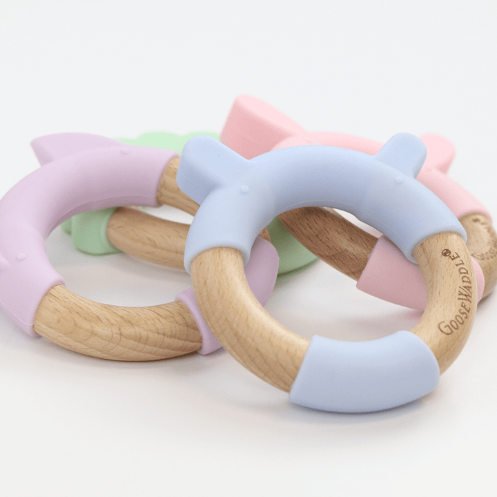 GooseWaddle Teether Blue Bear Silicone + Wood Teether