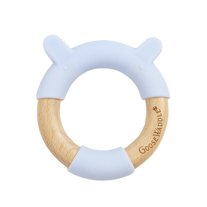 GooseWaddle Teether Blue Bear Silicone + Wood Teether