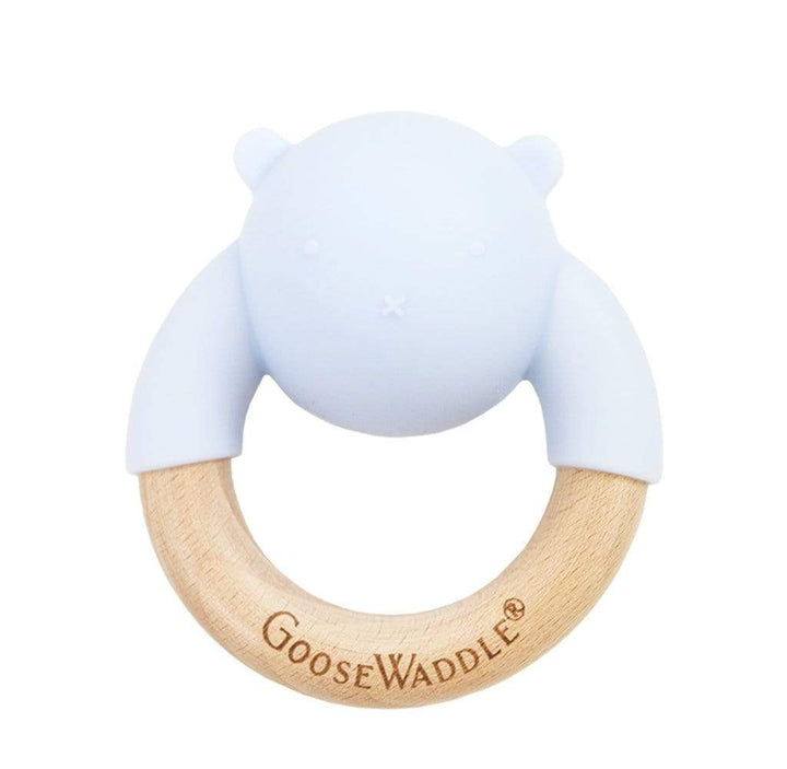 GooseWaddle Teether Blue Bear Silicone & Wood Teething Rattle