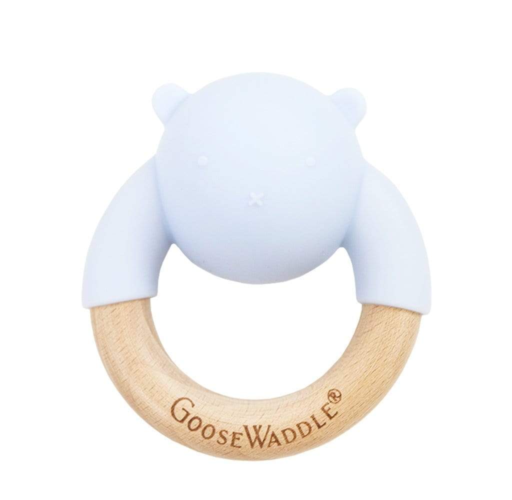 GooseWaddle Teether Blue Bear Silicone &amp; Wood Teething Rattle