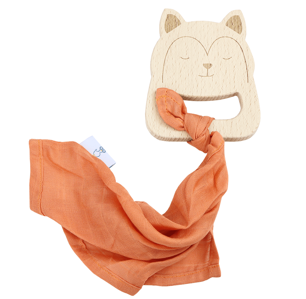 GooseWaddle Teether Fox Wooden Teether & Terra Cotta Blankie