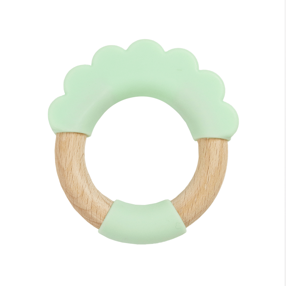 GooseWaddle Teether Green Lion Silicone + Wood Teether