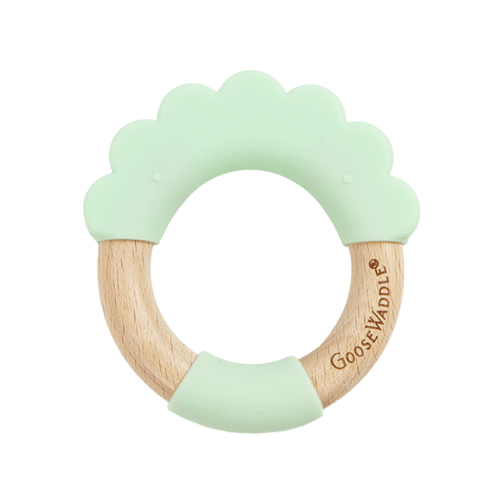GooseWaddle Teether Green Lion Silicone + Wood Teether