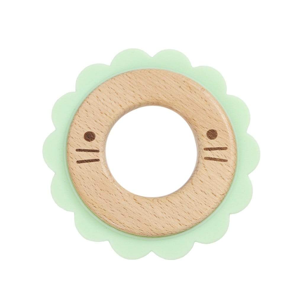 GooseWaddle Teether Green Lion Silicone + Wood Teether