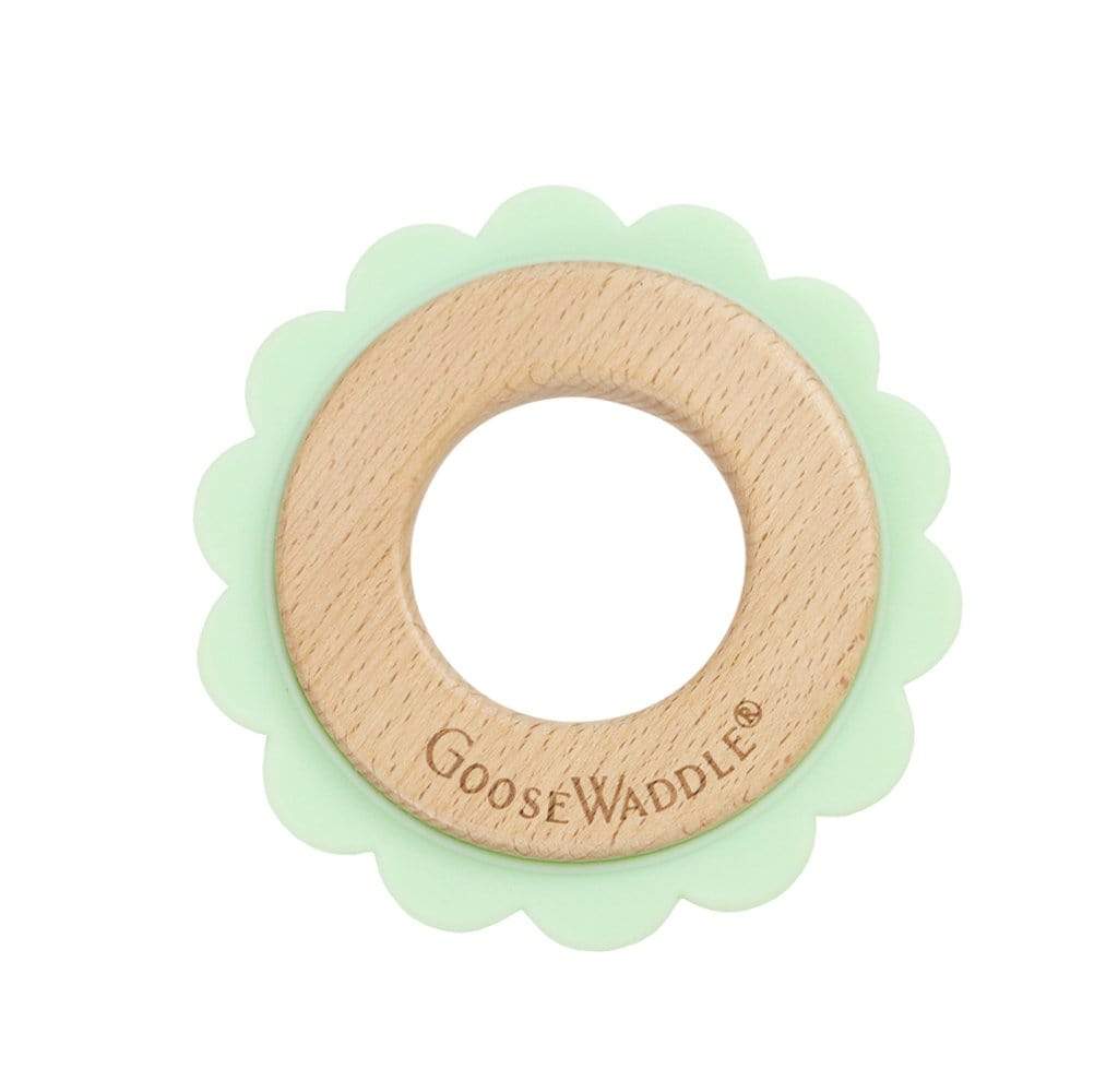 GooseWaddle Teether Green Lion Silicone + Wood Teether