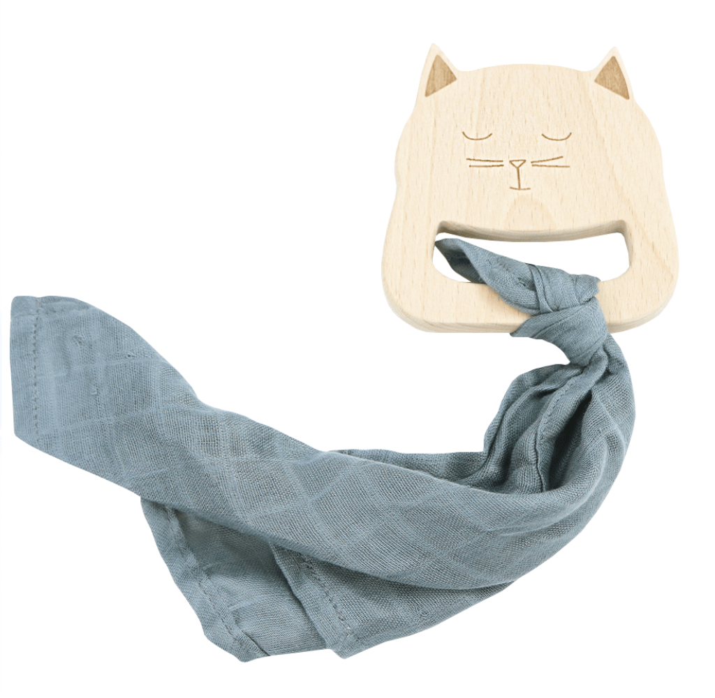 GooseWaddle Teether Kitty Wooden Teether & Gray Blankie