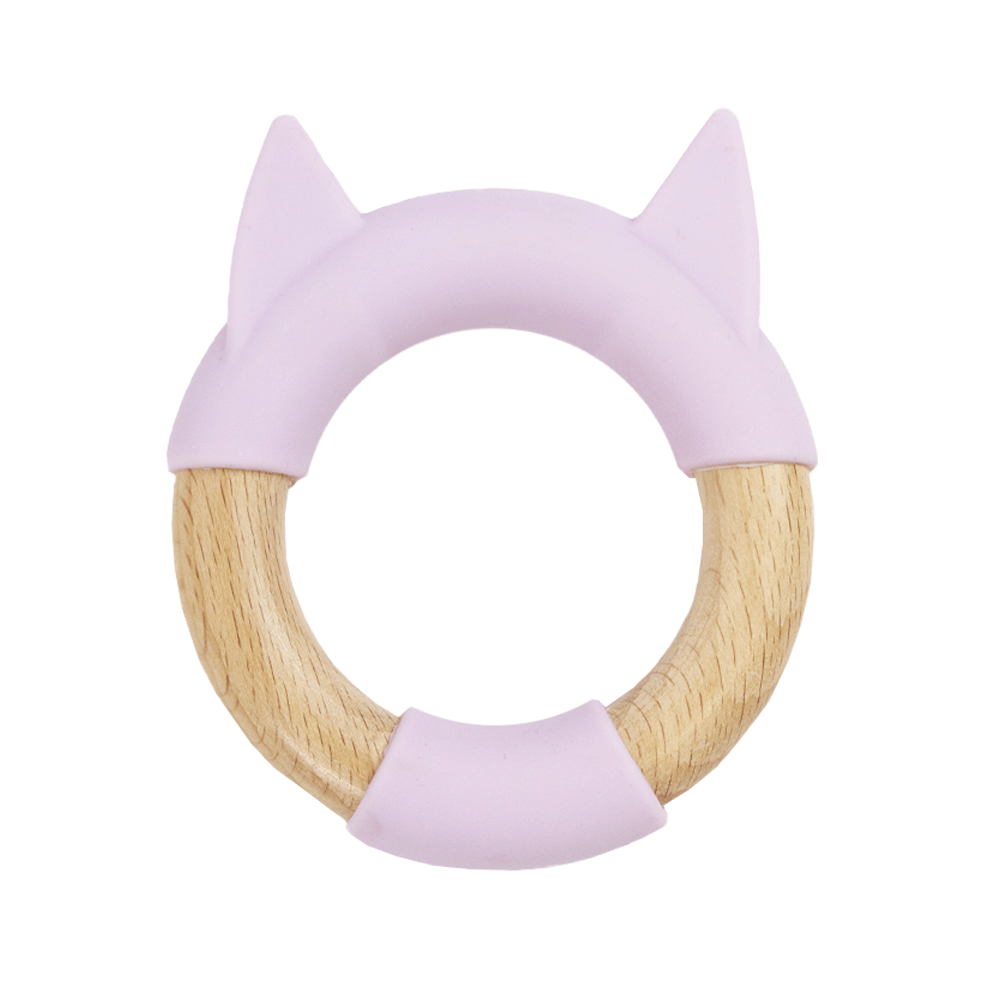 GooseWaddle Teether Lavender Kitten Silicone + Wood Teether