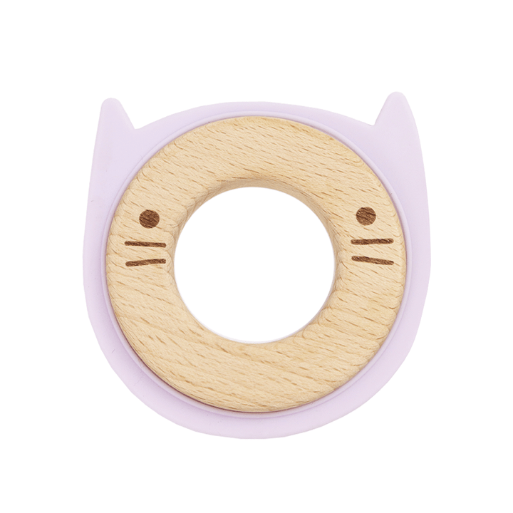 GooseWaddle Teether Lavender Kitten Silicone + Wood Teether