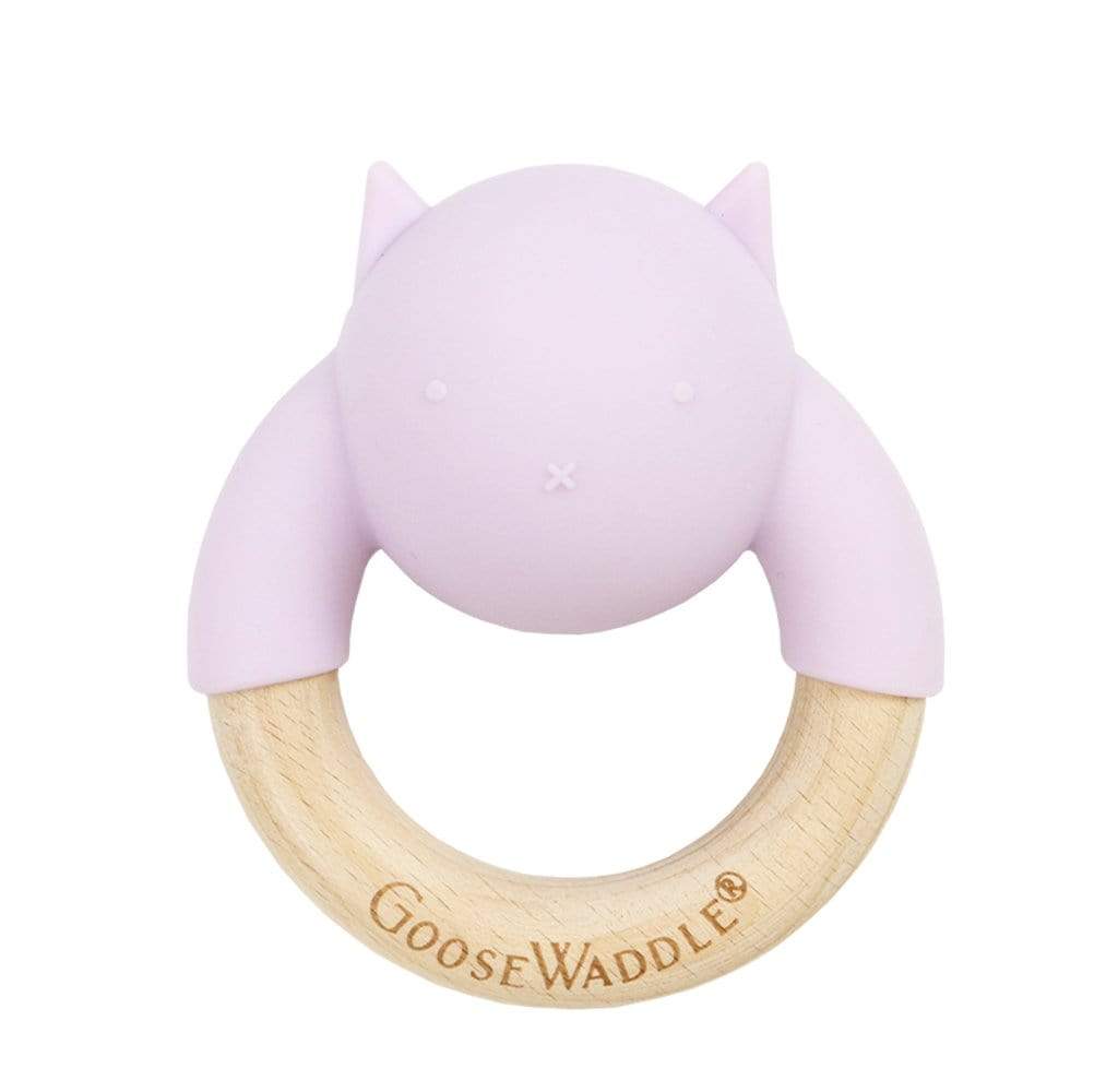 GooseWaddle Teether Lavender Wooden + Silicone Teether with Rattle
