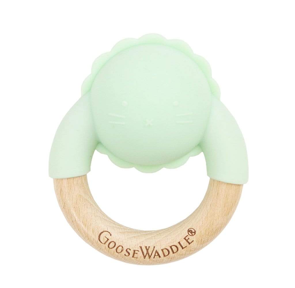 GooseWaddle Teether Mint Wooden + Silicone Teether with Rattle