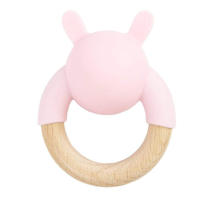 GooseWaddle Teether Pink Bunny Silicone & Wood Teething Rattle