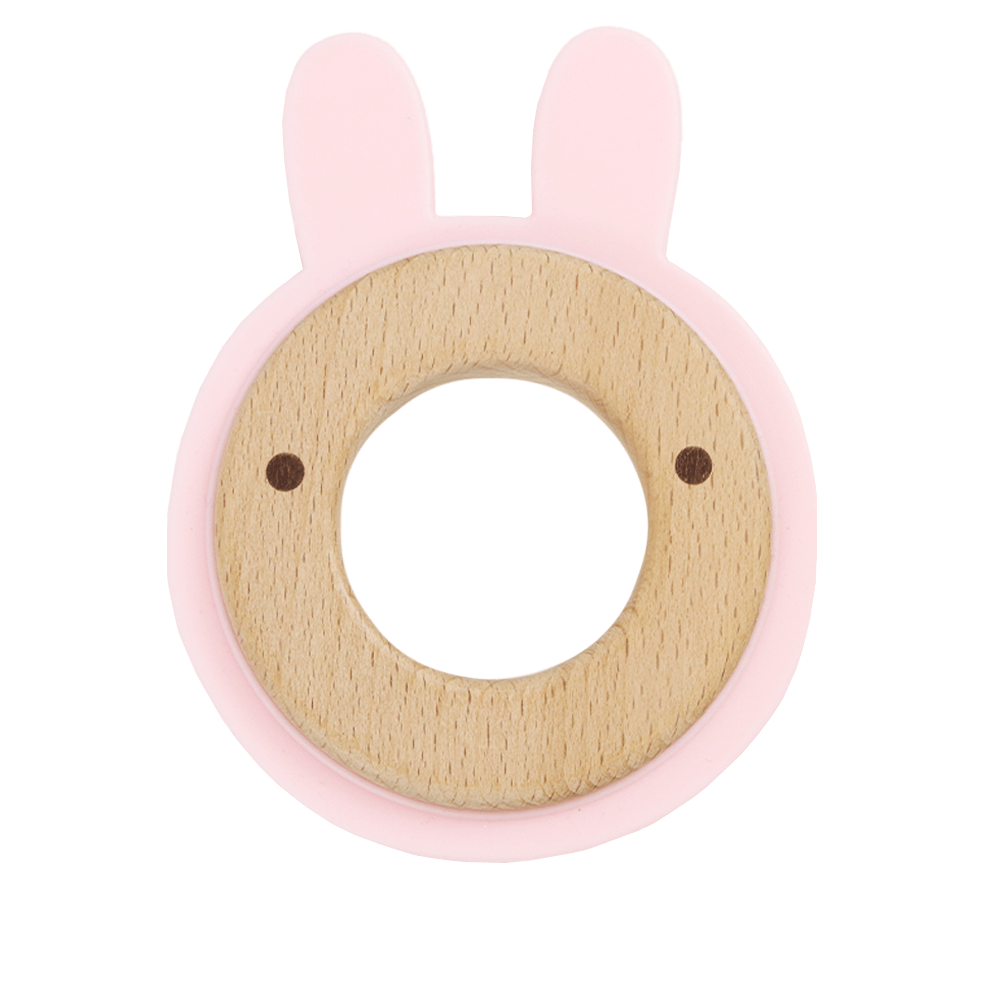 GooseWaddle Teether Pink Rabbit Silicone + Wood Teether