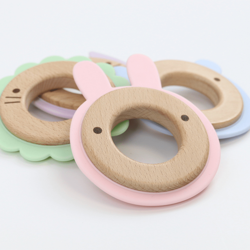 GooseWaddle Teether Pink Rabbit Silicone + Wood Teether For Imperial