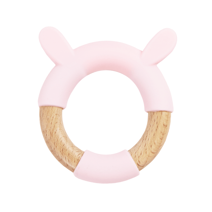 GooseWaddle Teether Pink Rabbit Silicone + Wood Teether