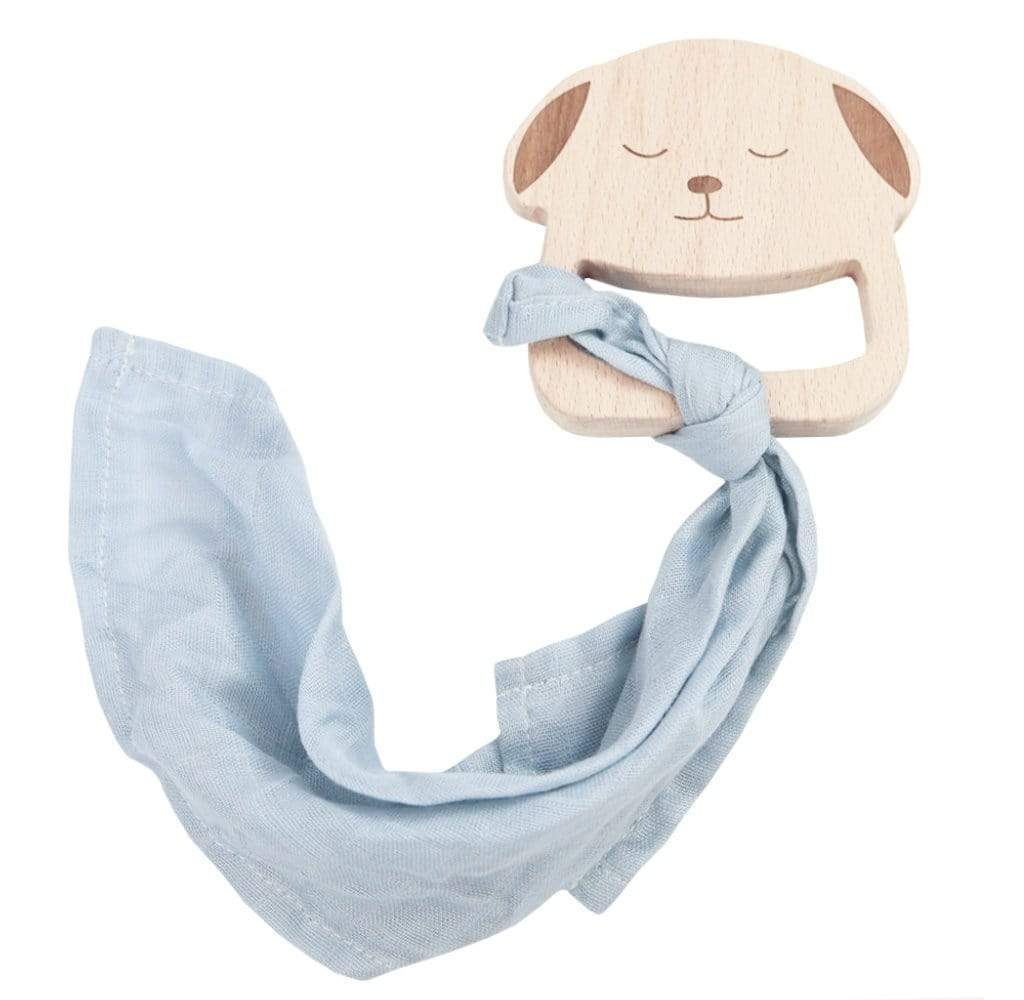 GooseWaddle Teether Puppy Wooden Teether & Blue Blankie