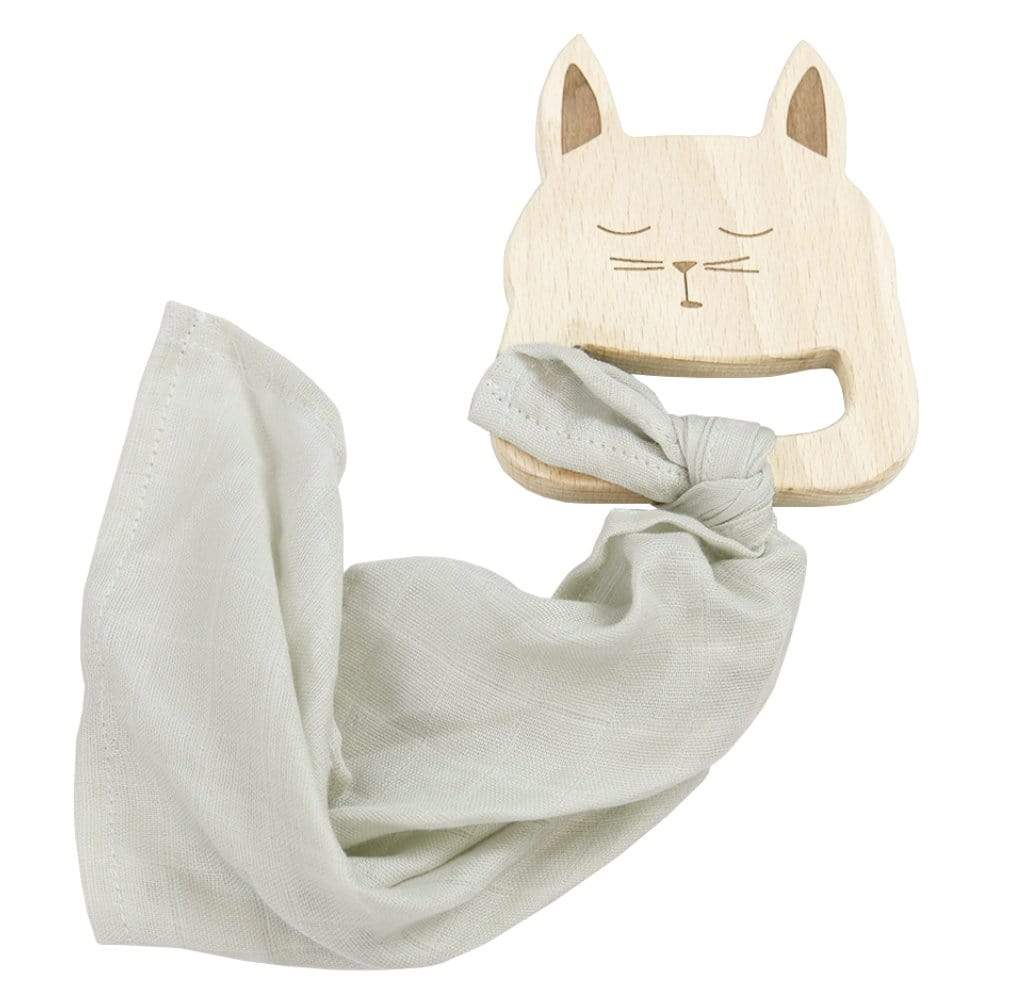 GooseWaddle Teether Rabbit Wooden Teether & Gray Blankie