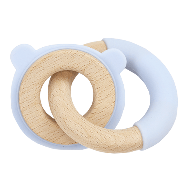 GooseWaddle Teether Silcone + Wood Double Teether (bear, blue)