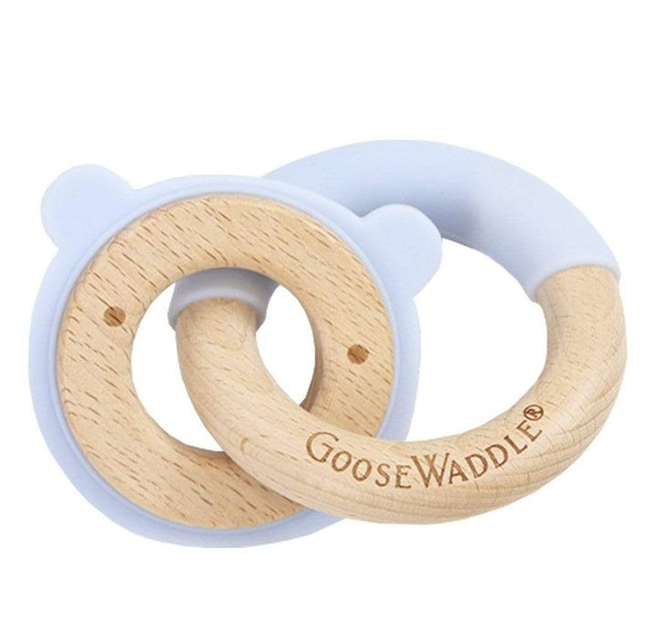 GooseWaddle Teether Silcone + Wood Double Teether (bear, blue)