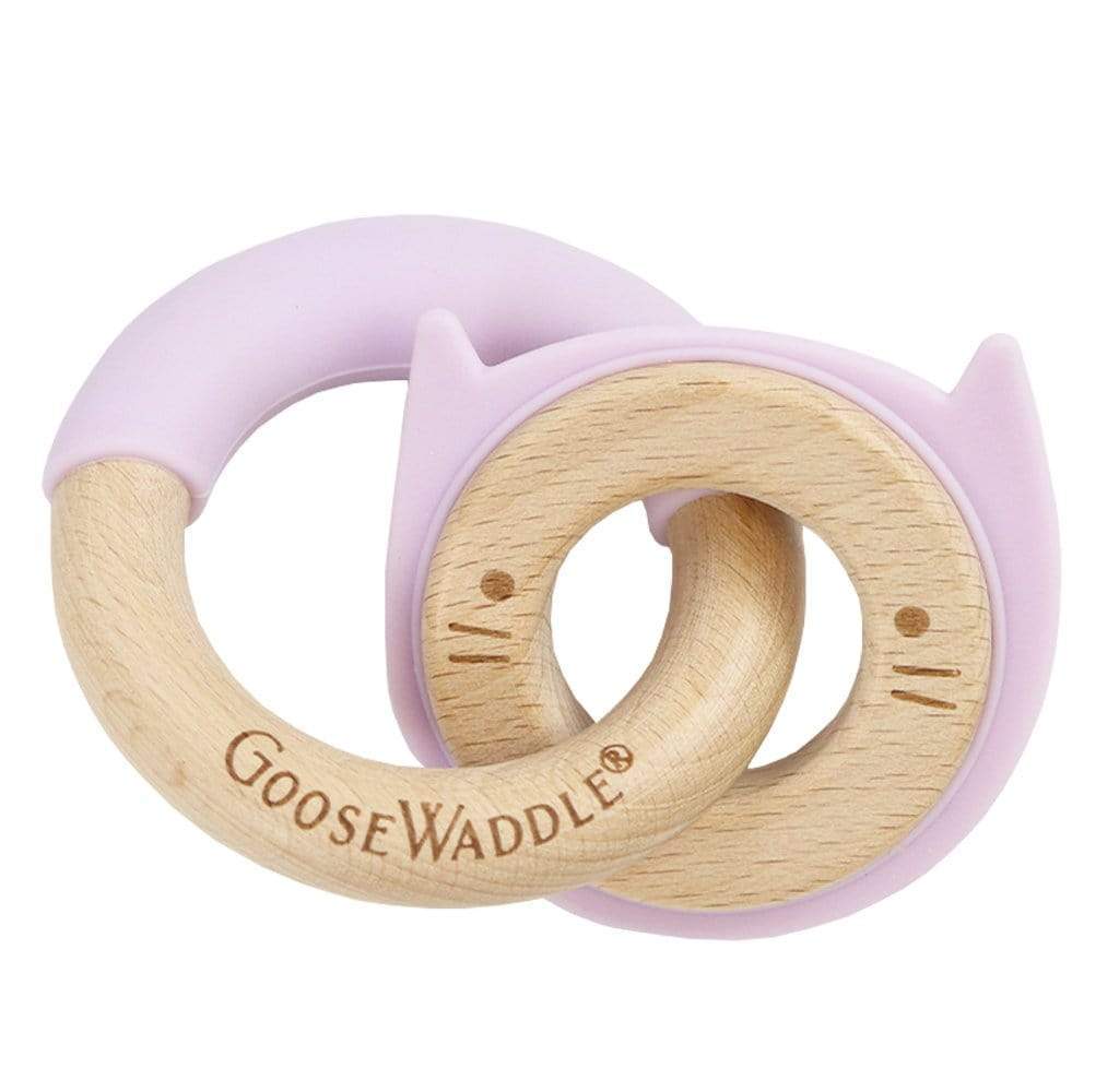 GooseWaddle Teether Silcone + Wood Double Teether (kitten, lavendar)