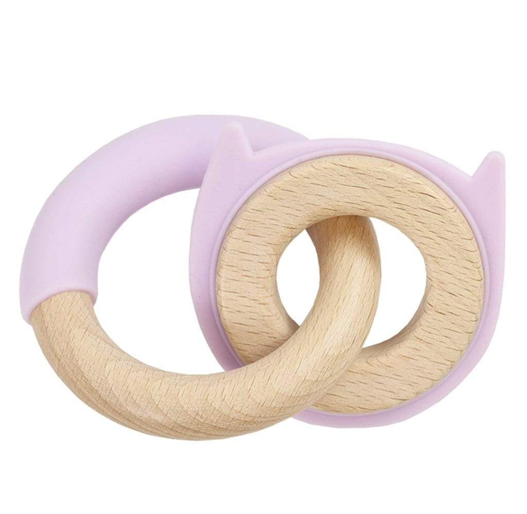 GooseWaddle Teether Silcone + Wood Double Teether (kitten, lavendar)