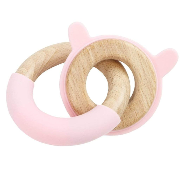 GooseWaddle Teether Silcone + Wood Double Teether (rabbit, pink)