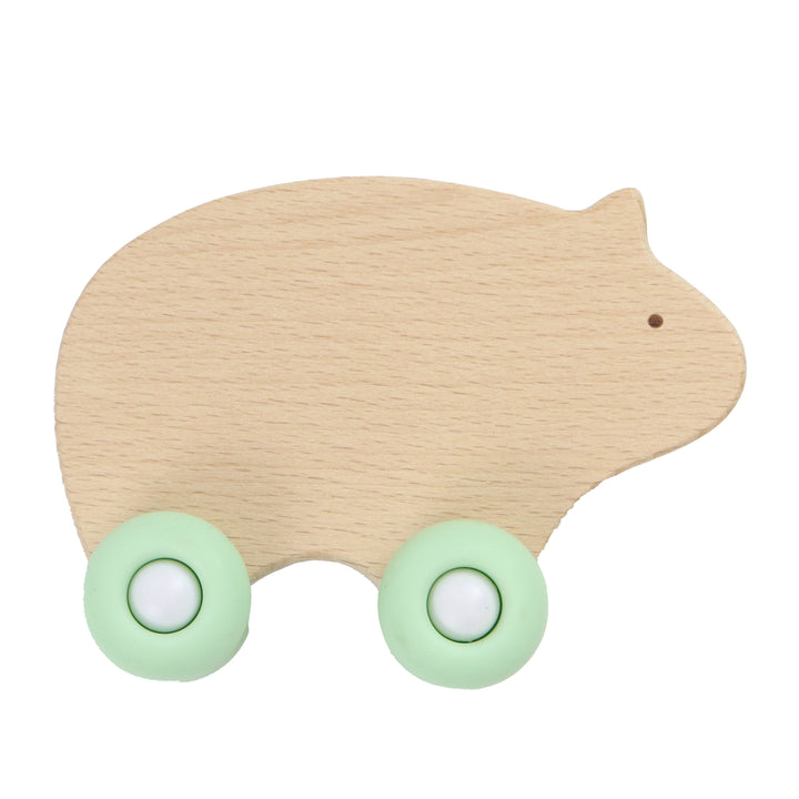 GooseWaddle Teether Silcone + Wood Teether with Wheels (bear, mint)