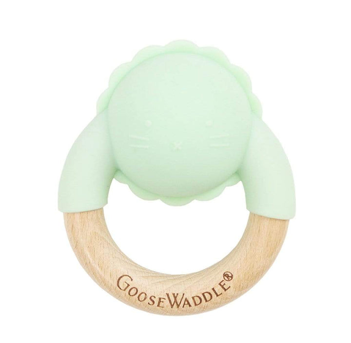 GooseWaddle Teether Mint Lion Silicone & Wood Teething Rattle